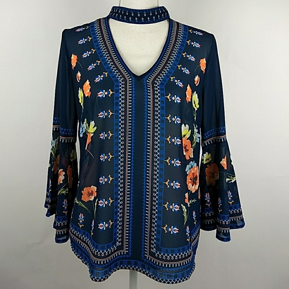 Jealous Tomato Floral Boho Bell Sleeve Blouse S